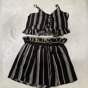 New look crop top high rise shorts black and white set